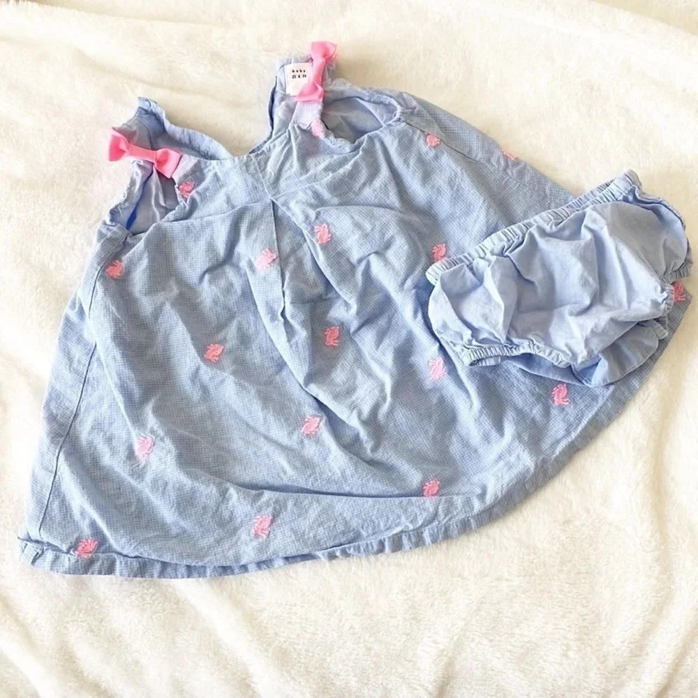 Baby gap Easter blue and pink embroidered bunny rabbit dress size 6-12 months